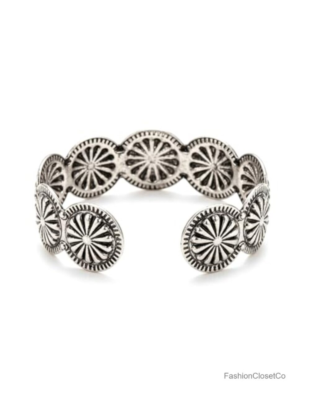 Zinc Cuff Bracelet Engraved Concho Western Southwestern Jewelry Open Cuff